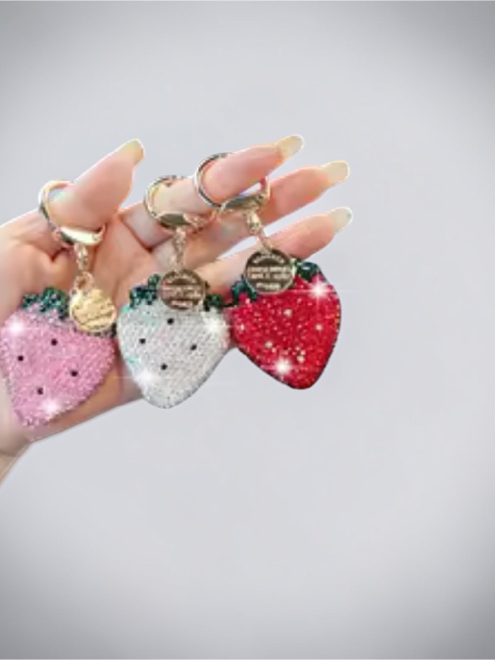Choice-Bling Rhinestone Strawberry Purse Charm Keychain Kawaii Bag Accessory - Picture 2 of 6